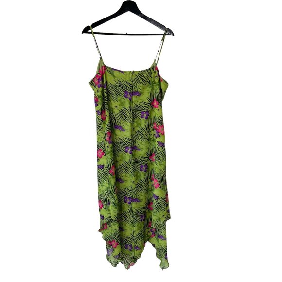 Vintage 90s Green Floral Jungle Print Sleeveless Chiffon Midi Dress Medium - Picture 4 of 9